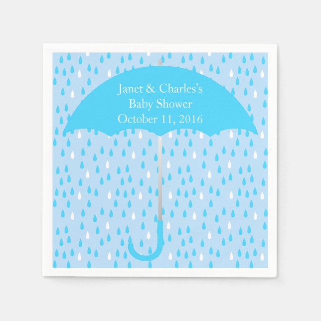 Blue Umbrett and Rain Baby Dusche Papier Napkins Serviette (Vorderseite)