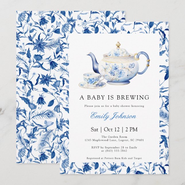 BLUE Un bébé brasse Baby shower Invitation (Devant / Derrière)