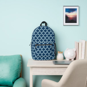 Blue und Baby Blue Trellis, Lattice, Quatrefolie Bedruckter Rucksack