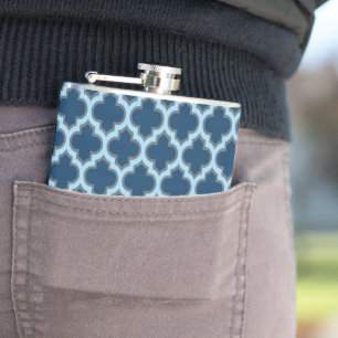 Blue und Baby Blue Trellis, Lattice, Quatrefolie Flachmann
