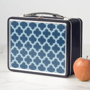 Blue und Baby Blue Trellis, Lattice, Quatrefolie Metall Brotdose