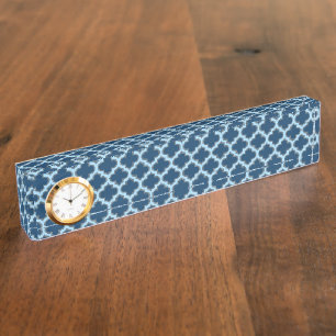Blue und Baby Blue Trellis, Lattice, Quatrefolie Namensplakette
