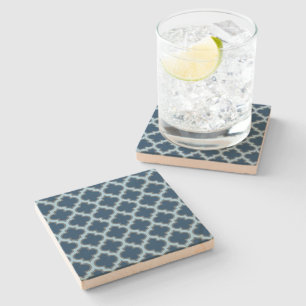 Blue und Baby Blue Trellis, Lattice, Quatrefolie Steinuntersetzer