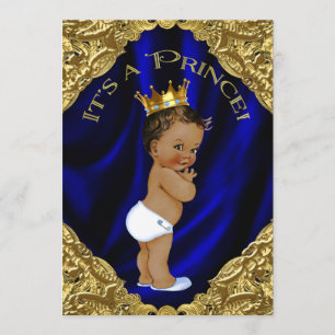 Blue und Gold Ethnic Prince Baby Dusche Einladung