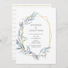 Blue und Gold Geometric Eucalyptus Blätter Wedding Einladung