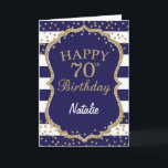 Blue und Gold Glitzer 70. Geburtstagskarte Karte<br><div class="desc">Navy Blue und Gold Glitzer Confetti 70. Geburtstagskarte mit personalisiertem Namen.Für weitere Anpassungen klicken Sie bitte auf die Schaltfläche "Anpassen" und verwenden Sie unser Designwerkzeug,  um diese Vorlage zu ändern.</div>