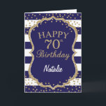 Blue und Gold Glitzer 70. Geburtstagskarte Karte<br><div class="desc">Navy Blue und Gold Glitzer Confetti 70. Geburtstagskarte mit personalisiertem Namen.Für weitere Anpassungen klicken Sie bitte auf die Schaltfläche "Anpassen" und verwenden Sie unser Designwerkzeug,  um diese Vorlage zu ändern.</div>