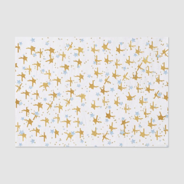 Blue und Gold Stars Confetti Tissue Paper Seidenpapier (Vorderseite)