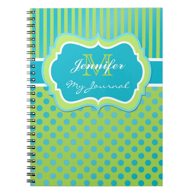 Blue und Green Polka Dot Striping Journal-Notebook Notizblock (Vorderseite)