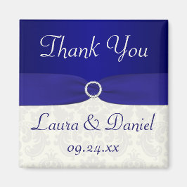 Blue und Ivory Damask Wedding Favor Magnet