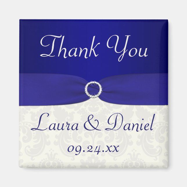 Blue und Ivory Damask Wedding Favor Magnet (Vorne)