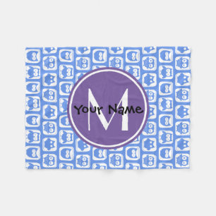 Blue und Lilac Owl Custom Monogram Personalisiert Fleecedecke