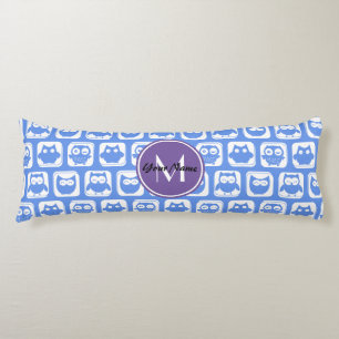 Blue und Lilac Owl Custom Monogram Personalisiert Seitenschläferkissen