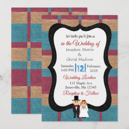 Blue und Maroon Burlap Einladung zur Hochzeit