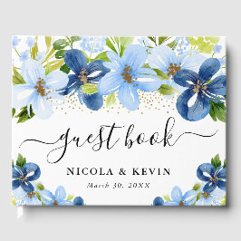 Blue und Navy Blume Gold Frame Wedding Gästebuch