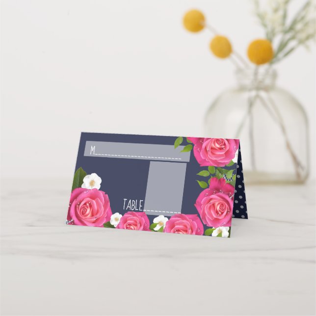 Blue und Rose Wedding Midnight Platzkarte (Vorderseite)