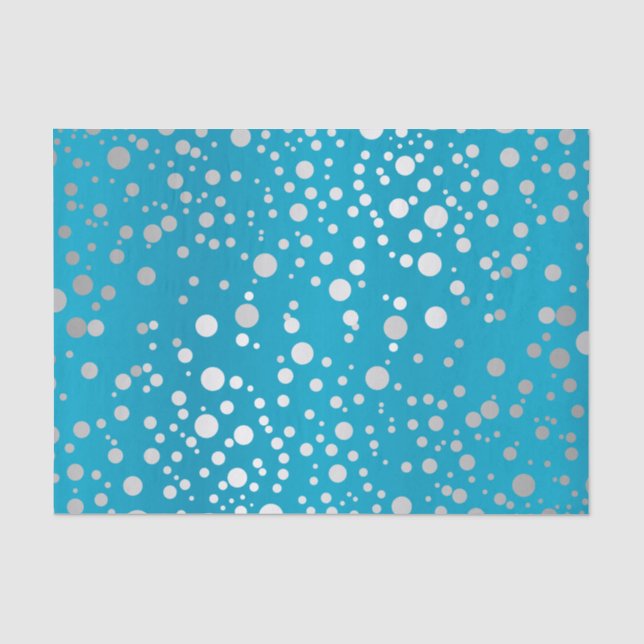 Blue und Silver Confetti Dots Seidenpapier (Vorderseite)