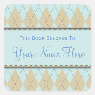 Blue und Tan Raute Name Book Plakat Aufkleber