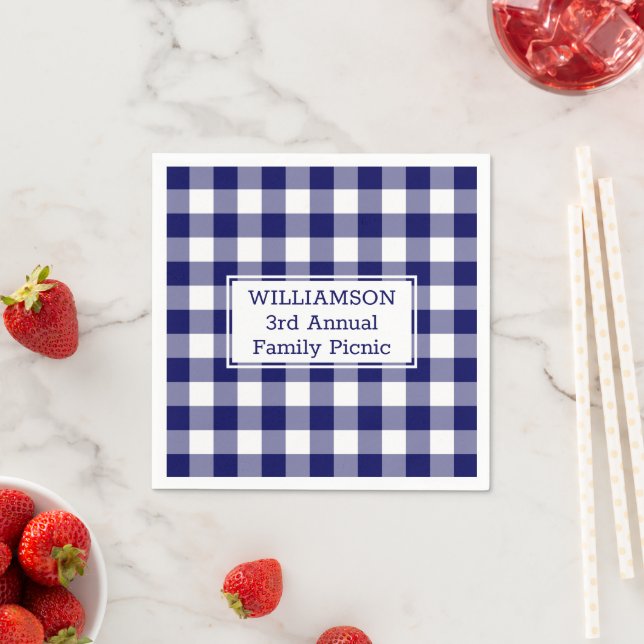 Blue und White Buffalo Karo Name Family Picnic Serviette (Beispiel)