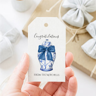 Blue und White Ginger Jar mit Blue Bow Geschenkanhänger