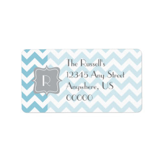 Blue und White Zigzag Monogram Adressaufkleber