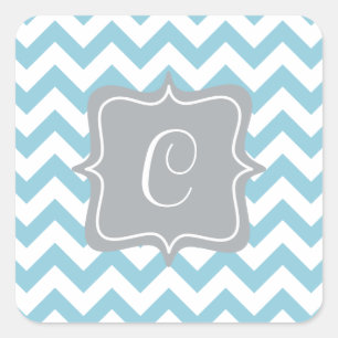 Blue und White Zigzag Monogram Quadratischer Aufkleber
