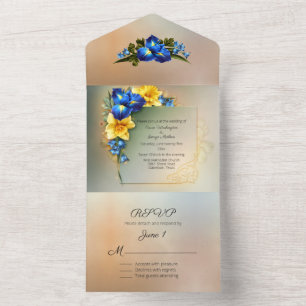 Blue und Yellow Irises Wedding All In One Einladung