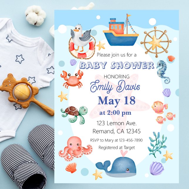 Blue Under Sea Baby Boy Shower Einladung (Von Creator hochgeladen)