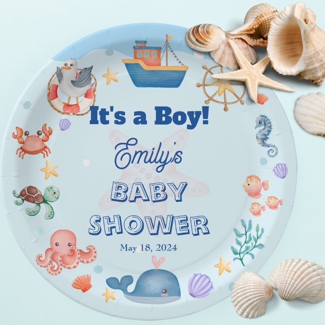 Blue Under Sea Baby Boy Shower Pappteller (Von Creator hochgeladen)