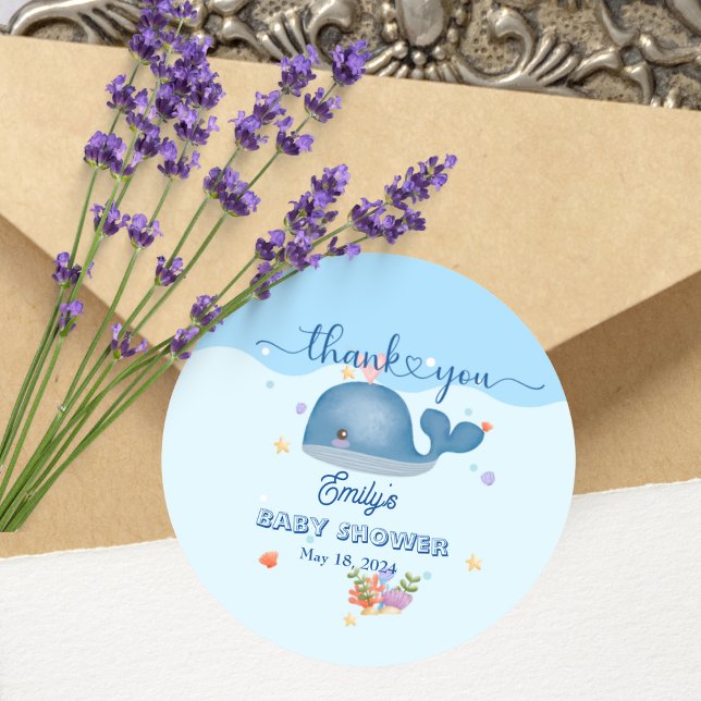 Blue Under Sea Baby Boy Shower Whale Runder Aufkleber (Von Creator hochgeladen)