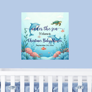 Blue Under Sea Baby Dusche Empfang Poster