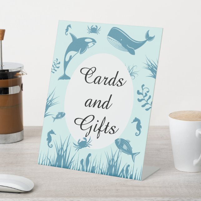 Blue Under Sea Baby Shower Cards & Gifts Schild (In SItu)