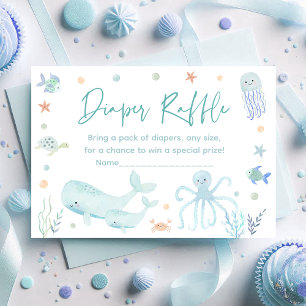 Blue Under Sea Baby Shower Diaper Raffle Begleitkarte