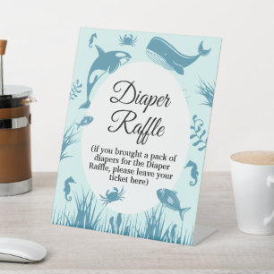 Blue Under Sea Baby Shower Diaper Raffle Sign Sockelschild