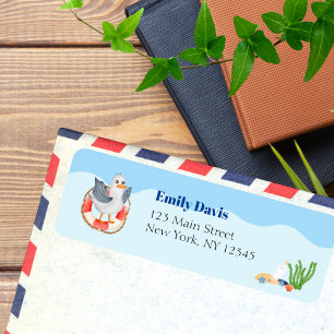 Blue under Sea Baby Shower Label - Seabird