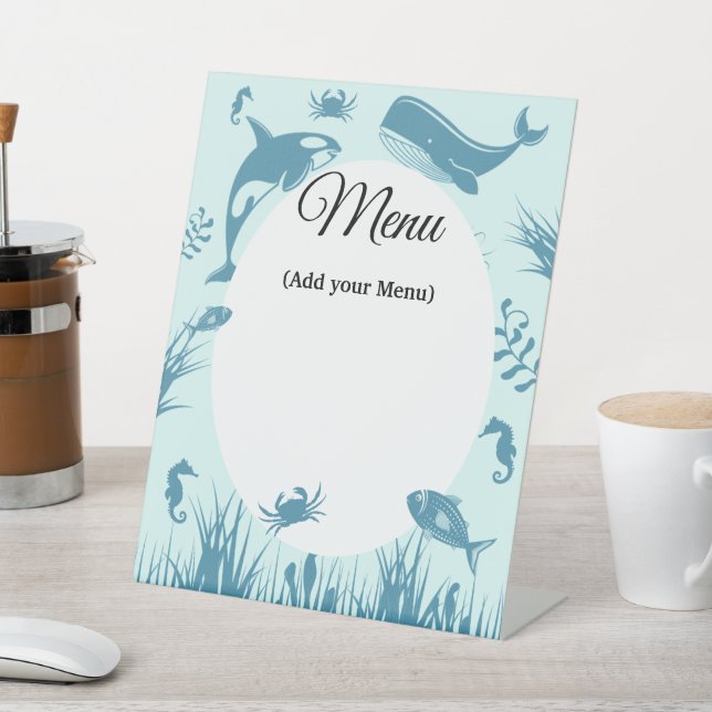 Blue Under Sea Baby Shower Menu Schild (In SItu)
