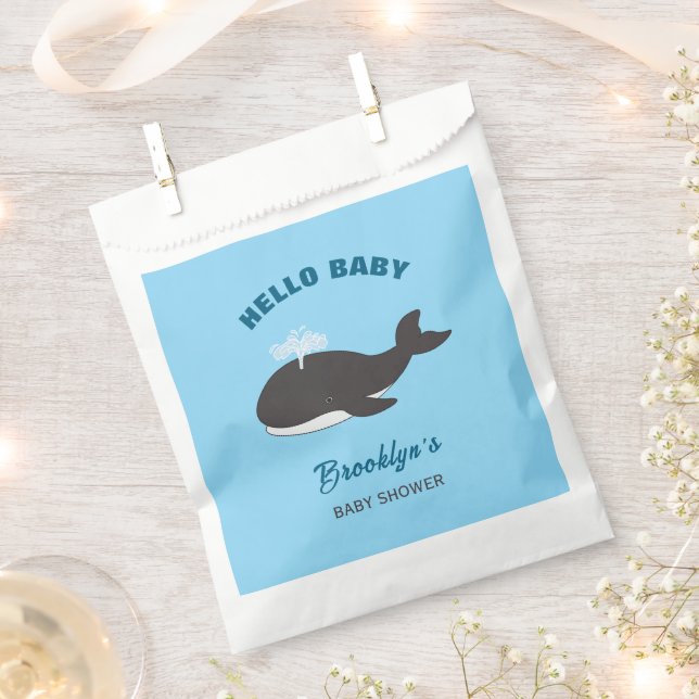 Blue Under Sea Hello Baby Shower Gray Whale Geschenktütchen (Ausgeschnitten)