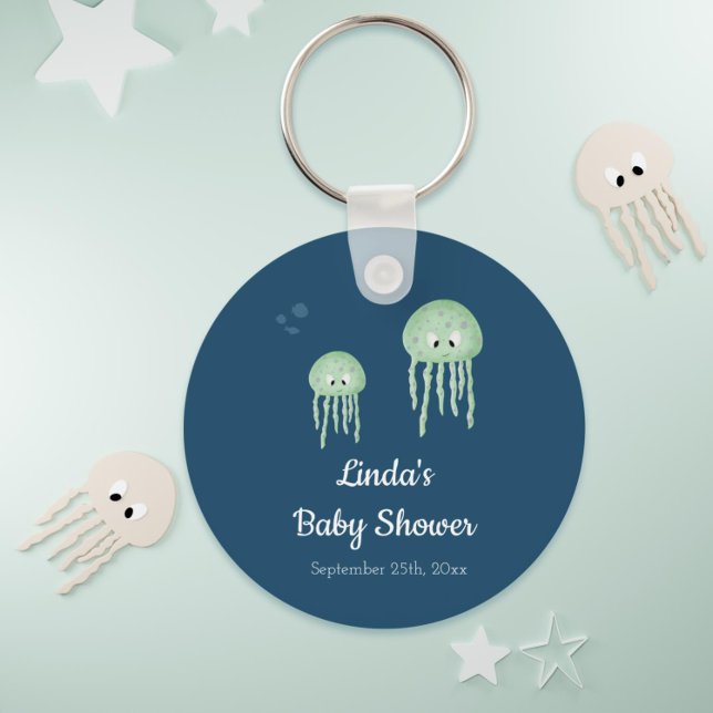 Blue Under Sea Jellyfish Baby Shower Schlüsselanhänger (Blue Under the Sea Jellyfish Baby Shower Keychain)