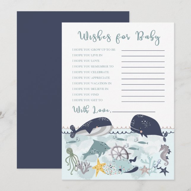 Blue under Sea Ocean Baby Dusche Wünsche für Baby Einladung (Vorne/Hinten)