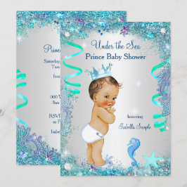 Blue under Sea Prince Baby Dusche Brünetter Junge Einladung