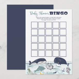 Blue Under Sea Theme Baby Shower Bingo Einladung