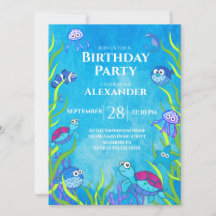 Blue Under the Sea Boy Invitation de fête d'annive