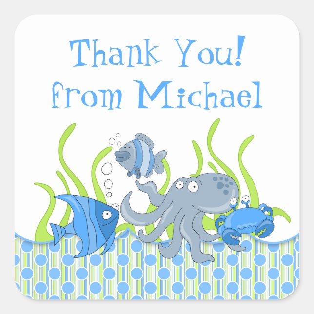 Blue Underwater Critters Birthday Fevor Stickers (Vorderseite)