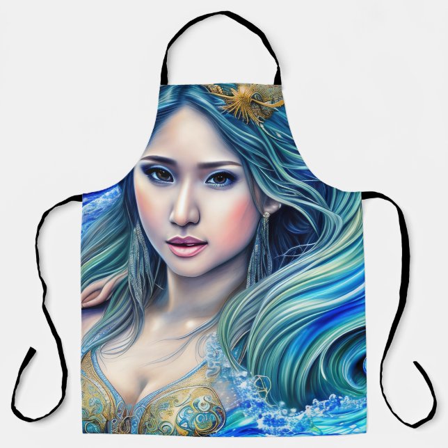Blue Underwater Fantasy Goddess Abstrakte Kunst Schürze (Vorderseite)