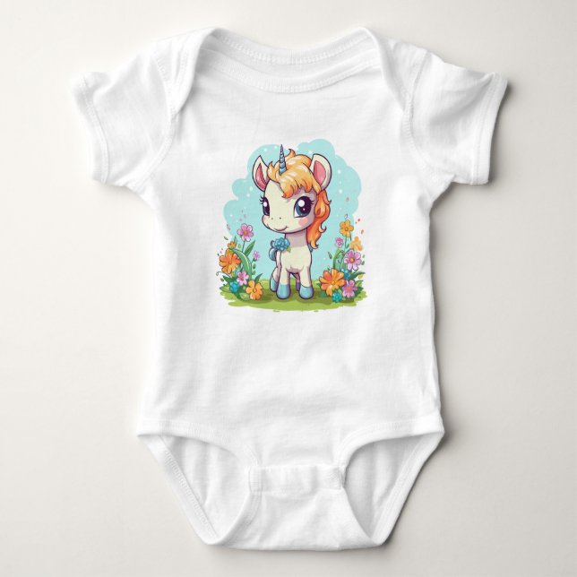 Blue Unicorn Baby Strampler (Vorderseite)