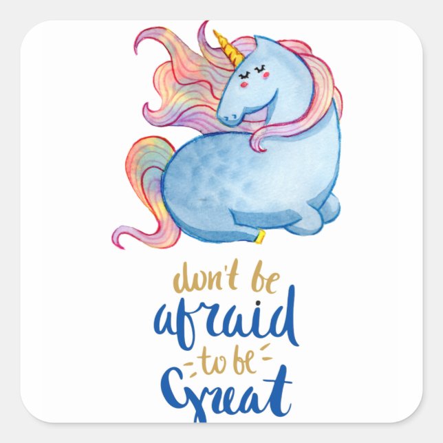 Blue Unicorn Inspiration Zitat Quadratischer Aufkleber (Vorderseite)