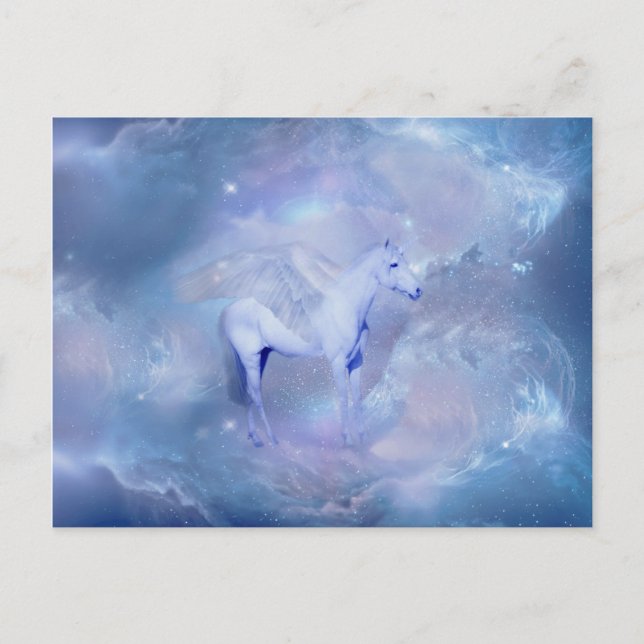 Blue Unicorn mit Flügelfantasie Postkarte (Vorderseite)
