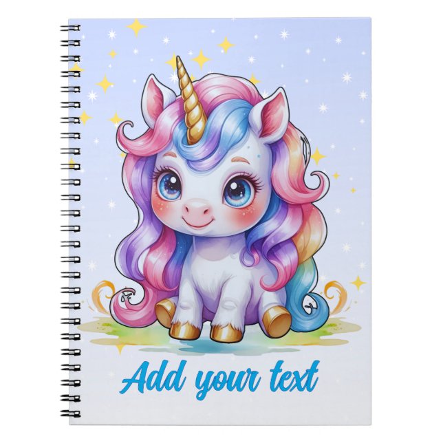 Blue Unicorn Notebook - mit Personalisiertem Namen Notizblock (Vorderseite)