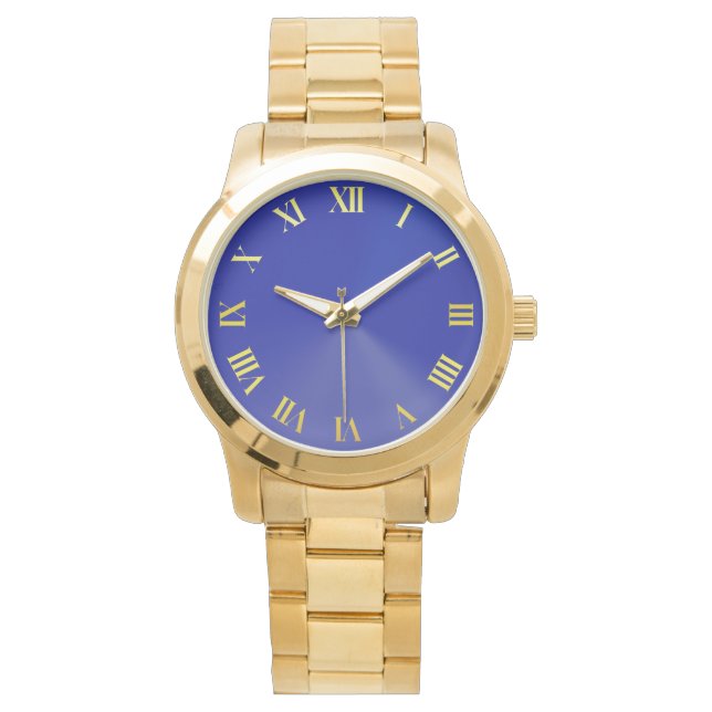 Blue Unisex Oversified Gold Bracelet Watch Armbanduhr (Vorderseite)