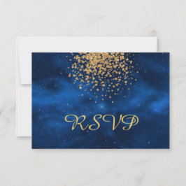Blue Universe mit Gold Confetti RSVP Karte